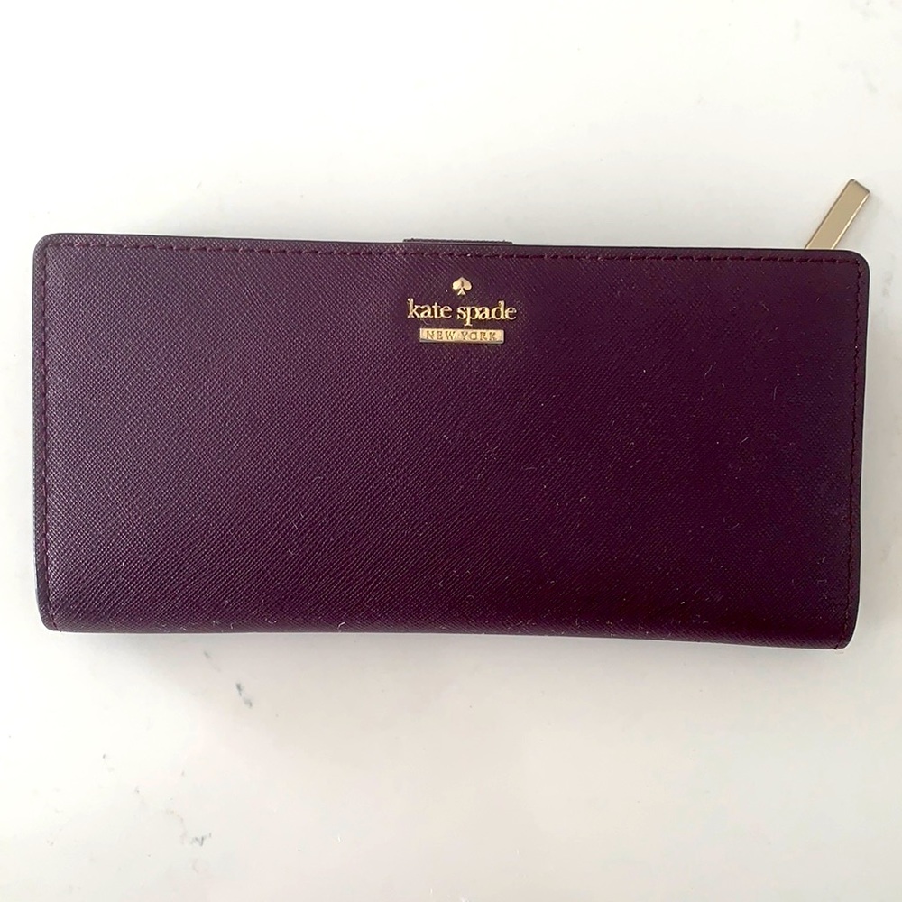Kate Spade Long Wallet Saffiano Eggplant